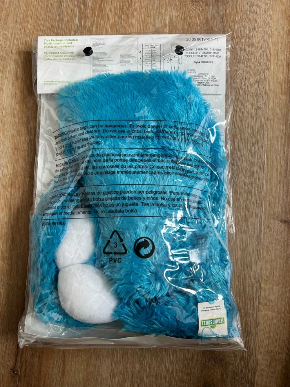 Sesame Street Cookie Monster Plush Blue Infant Costume Size 12-18 Months